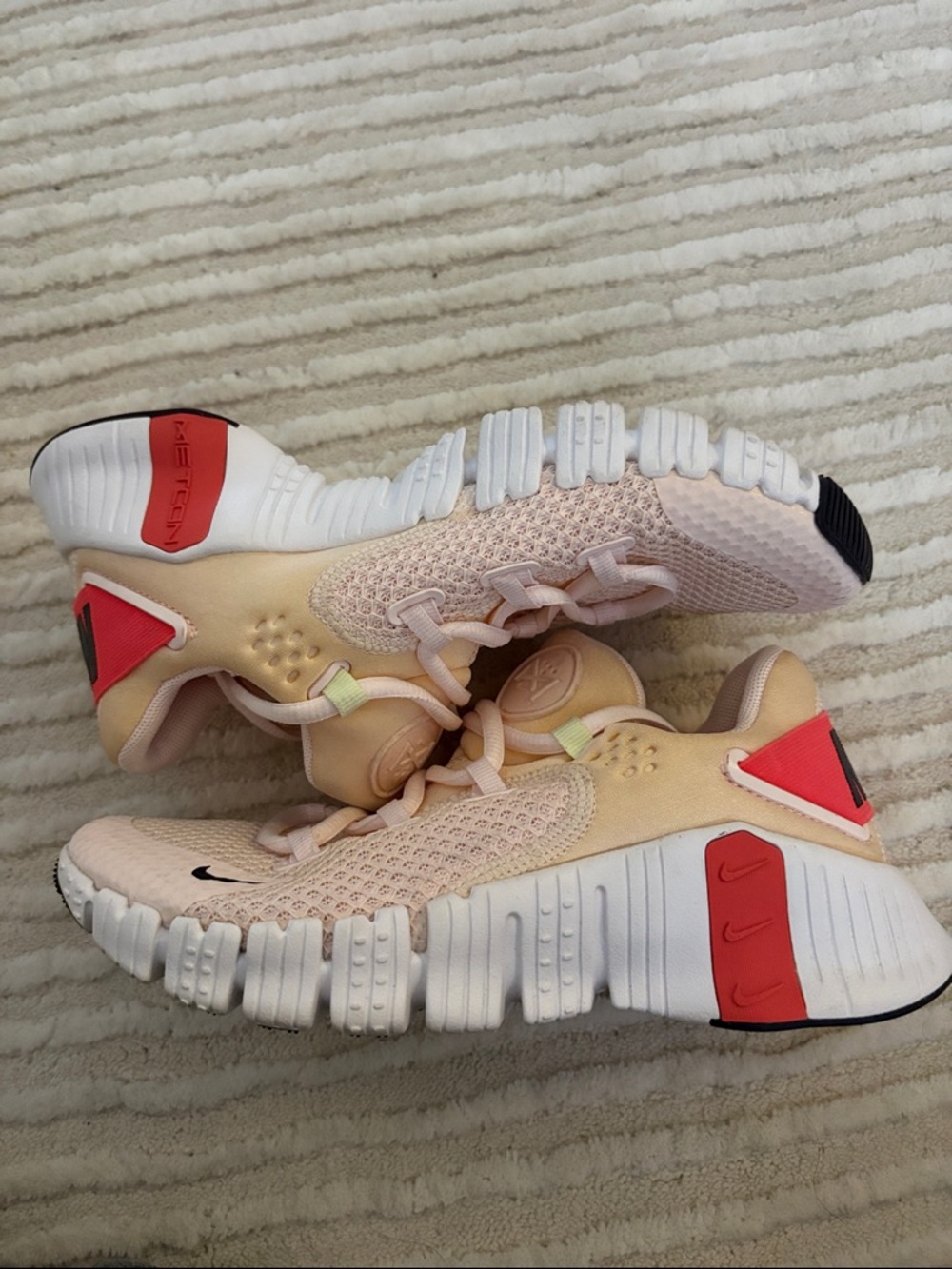 Nike Peach Knit Running Shoes with Coral Accents